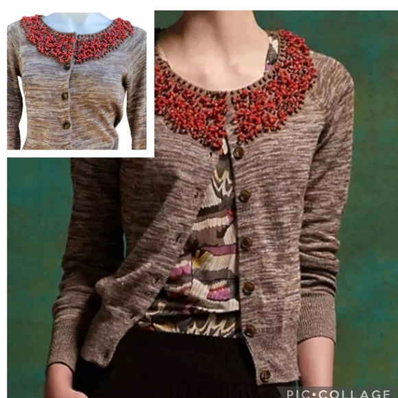 Moth Anthropologie Autumn tines beaded cardigan S/P - Picture 1 of 13